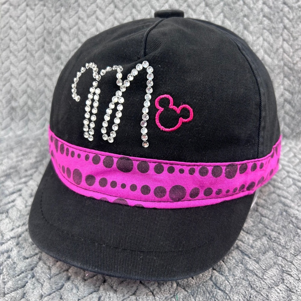Minnie Mouse Polka Dot Rhinestone M Adult Black Disney Parks Baseball Cap OSFM